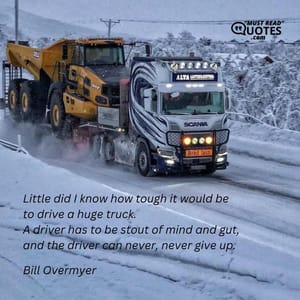 Little did I know how tough it would be to drive a huge truck. A driver has to be stout of mind and gut, and the driver can never, never give up.