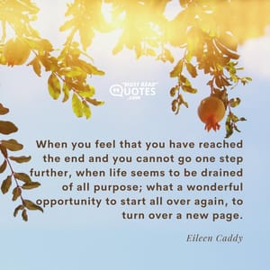 When you feel that you have reached the end and you cannot go one step further, when life seems to be drained of all purpose; what a wonderful opportunity to start all over again, to turn over a new page.
