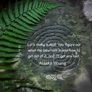 Let's make a deal: You figure out what the labyrinth is and how to get out of it, and I'll get you laid.