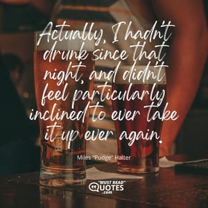 Actually, I hadn't drunk since that night, and didn't feel particularly inclined to ever take it up ever again.
