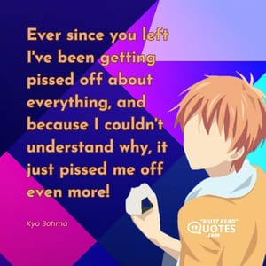 Ever since you left I've been getting pissed off about everything, and because I couldn't understand why, it just pissed me off even more!