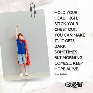 Hold your head high, stick your chest out. You can make it. It gets dark sometimes but morning comes…. Keep hope alive.